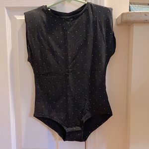 Zara girls black bodysuit with silver polka dots.